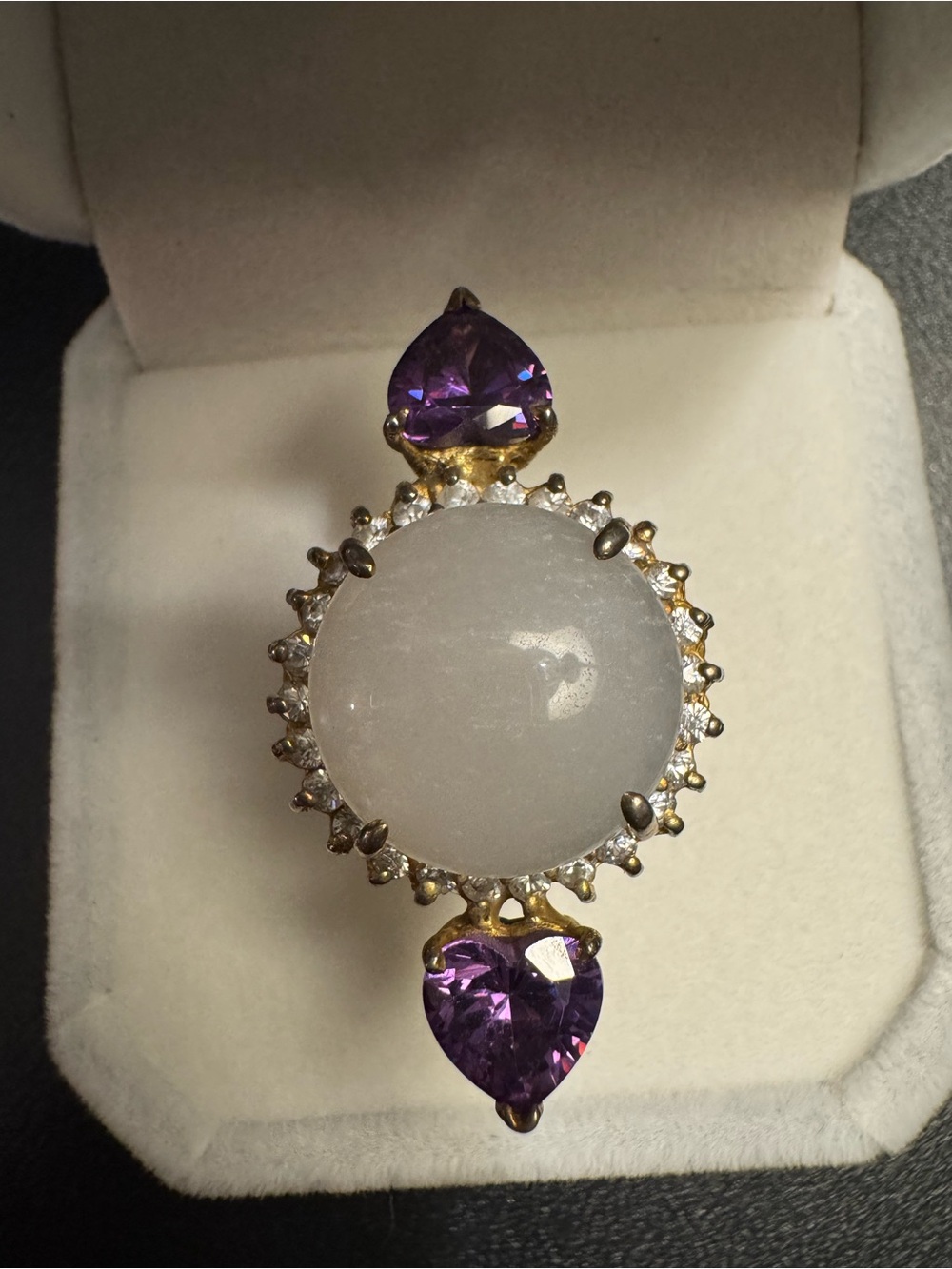 Jadeite Amethyst Sterling Vermeil Statement Ring - Size 5.5